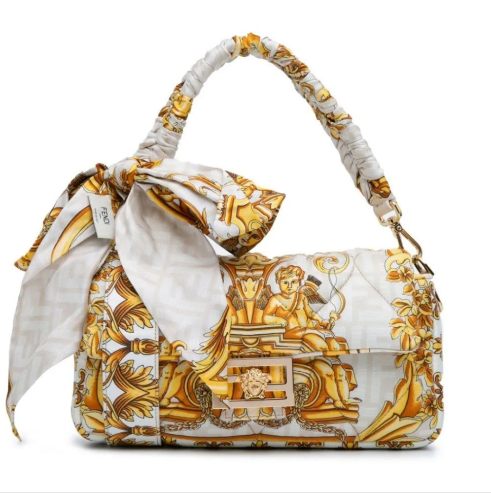 NWT FENDI X VERSACE Silk Fendace FF Baroque Quilted Scarf Baguette